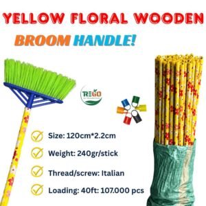 Yellow Floral Wooden Broom Handle