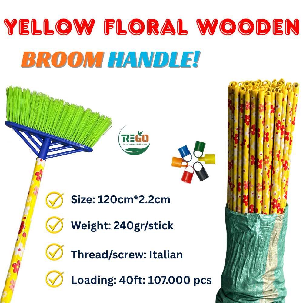 Yellow Floral Wooden Broom Handle