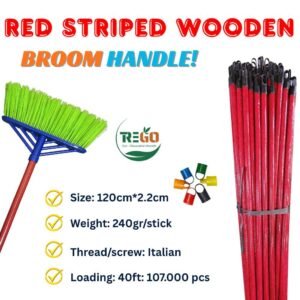 Red Striped Wooden Broom Handle