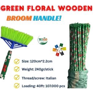 Green Floral Wooden Broom Handle